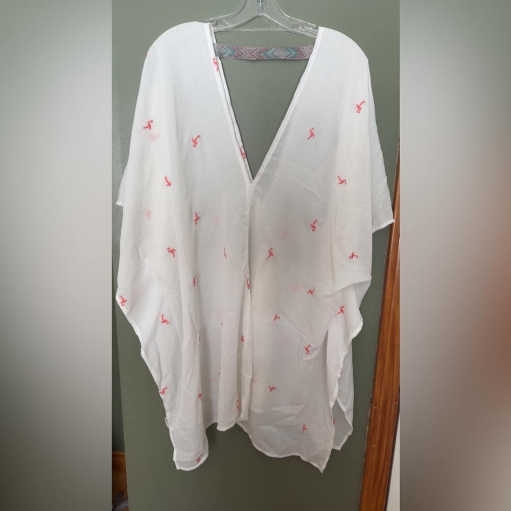 White Flamingo Print Women's Swim Cover